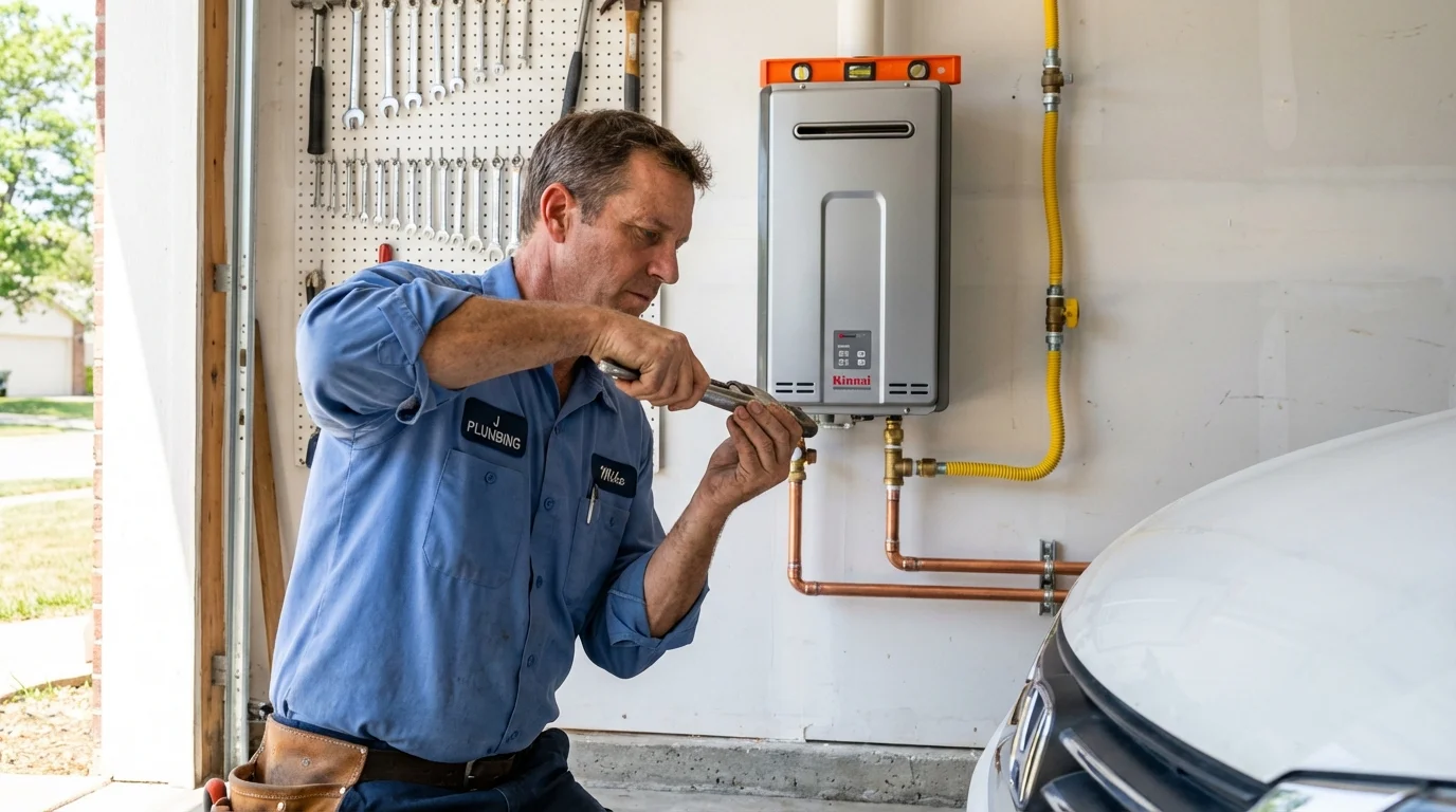 Tankless water heater installation by a Johns Plumbing LLC plumber in Alton